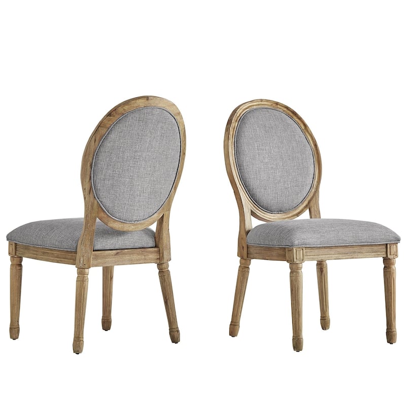 Deana Round Linen and Wood Dining Chairs (Set of 2) by iNSPIRE Q Artisan - Natural Finish - Grey Linen