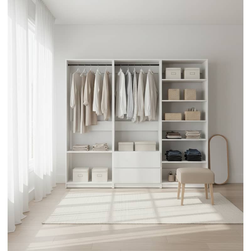 Prosper White Freestanding Walk in Wood Closet System - 94.2"W x 15.7"D x 83" H