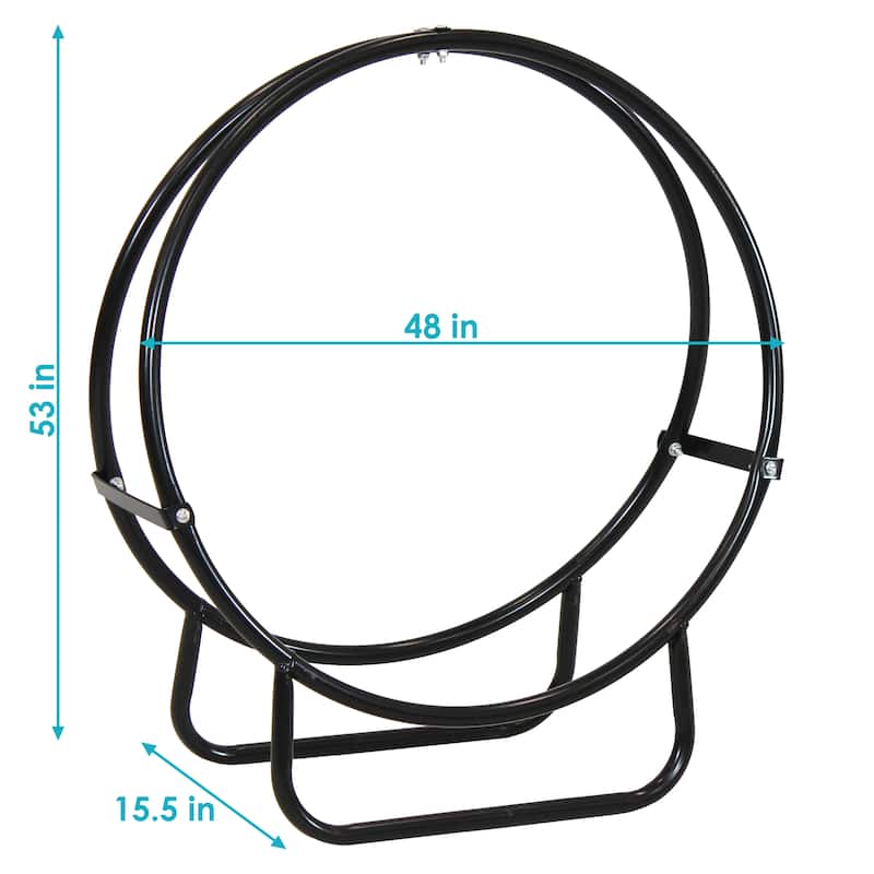 Sunnydaze Firewood Log Hoop Black Steel Easy Access Storage - Multiple Sizes