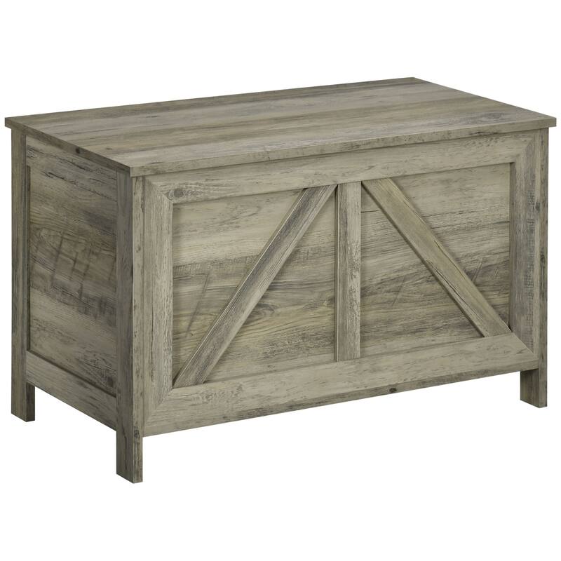 HOMCOM Farmhouse Storage Chest, Lift Top Toy Chest, Toy Box Organizer with Safety Hinge to Open Up 150°