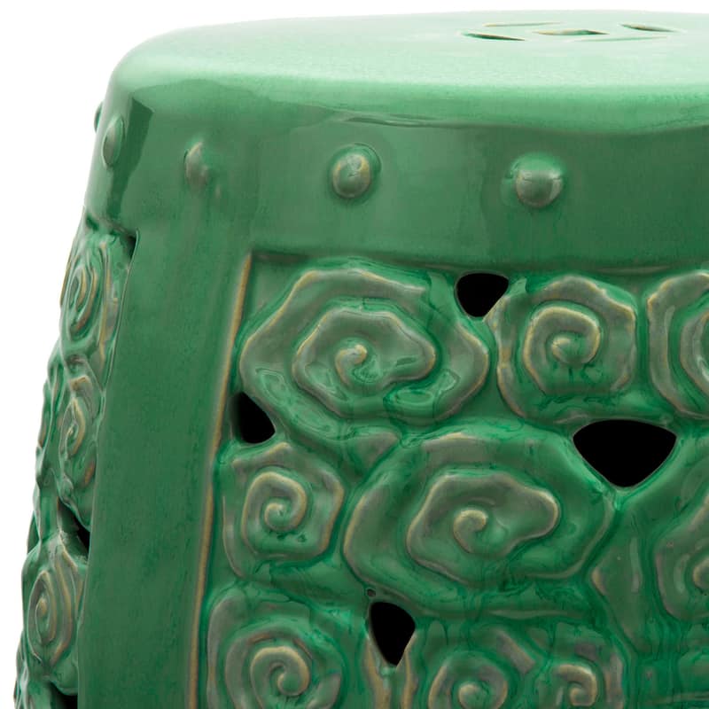 Handmade Carved Clouds Porcelain Stool/End Table - 13.5"W x 13.5"D x 18.75"H