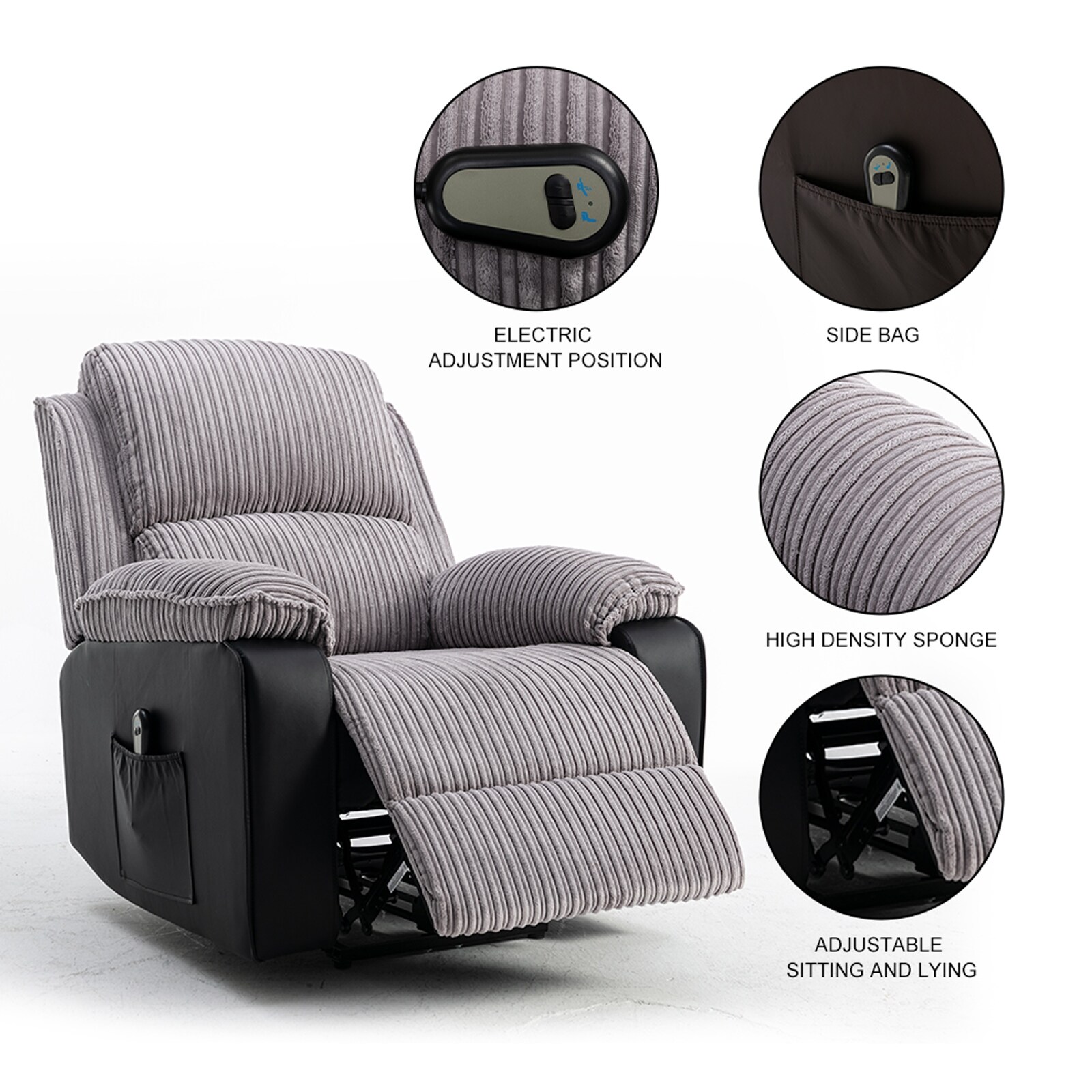 Electric Fabric Recliner Chair Home Theater Seating Thick Seat