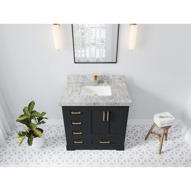 Willow Collections 36 x 22 Boston Center Sink Right Bathroom Vanity with Countertop