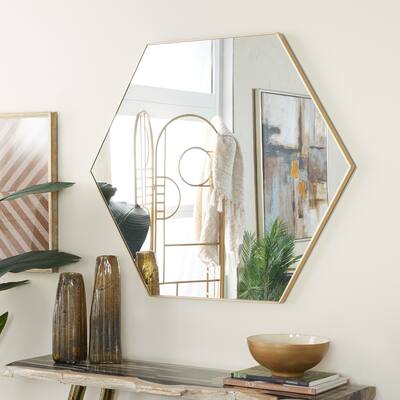 Contemporary Hexagon Wood Wall Mirror - Multiple Finishes and Sizes
