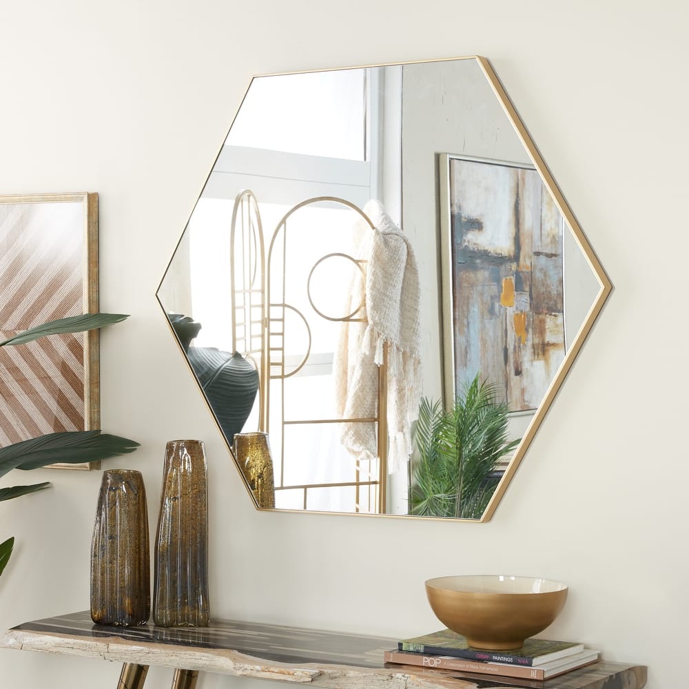 Contemporary Hexagon Wood Wall Mirror - Multiple Finishes and Sizes