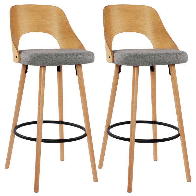 30-Inch Solid Wood Upholstered Bar Stools Set of 2 Bentwood Barstools with Back