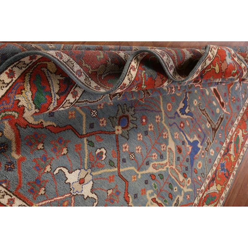 Heriz Serapi Indian Area Rug Handmade Traditional Blue Wool Carpet - 7'11" x 9'10"