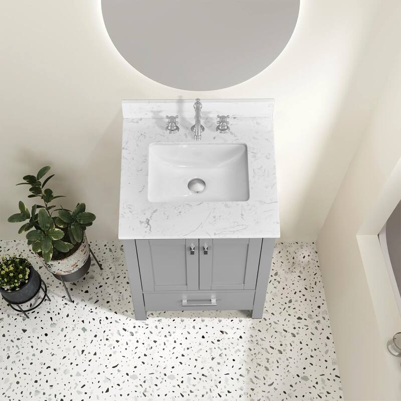 Prismosaic 24 in. Lunar Gray Vanity with Countertop & Splash, Single Sink