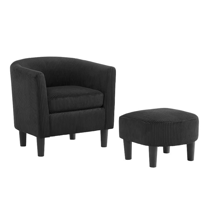 Modern Accent Chair,Upholstered Arm Chair Linen Corduroy Single Sofa Chair with Ottoman Foot Rest Comfy Armchair
