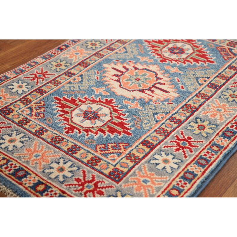 Traditional Kazak Rug Handmade Blue Oriental Wool Carpet - 2'0"x 3'0"