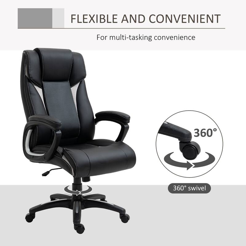 Black Ergonomic Office Chair with Mesh Back, PU Leather Accents, and Rocking Function - 26.25" W x 28" D x 44.25" - 47.25" H