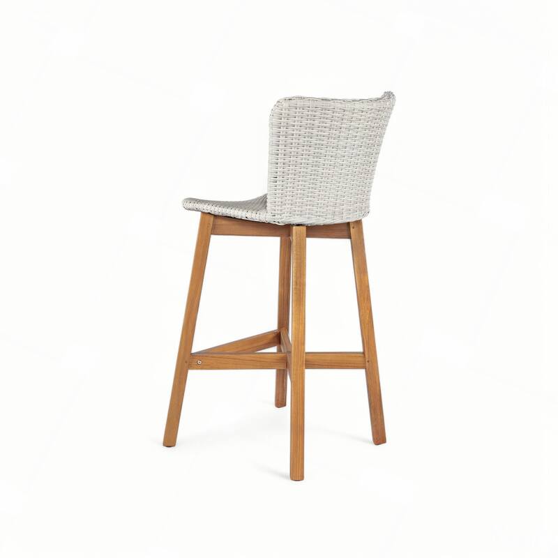 Outdoor Bar Stool, Wood with Wicker, Set of 2
