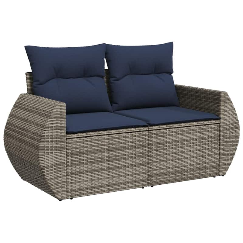 vidaXL 7 Piece Patio Sofa Set with Cushions Gray Poly Rattan