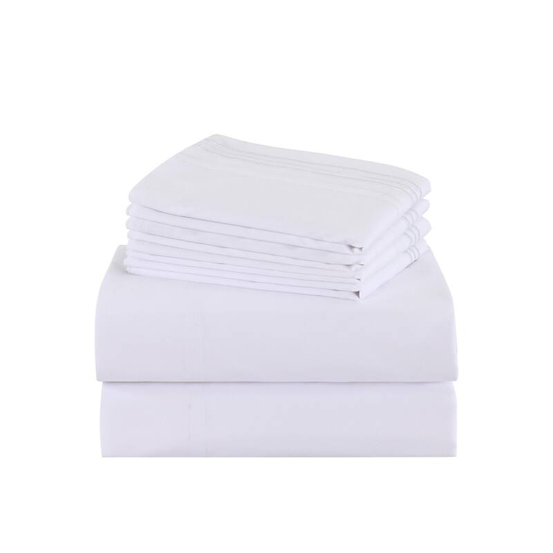 4/6 Pcs Soft Solid & Embroidery Bed Sheets Set - Twin - White