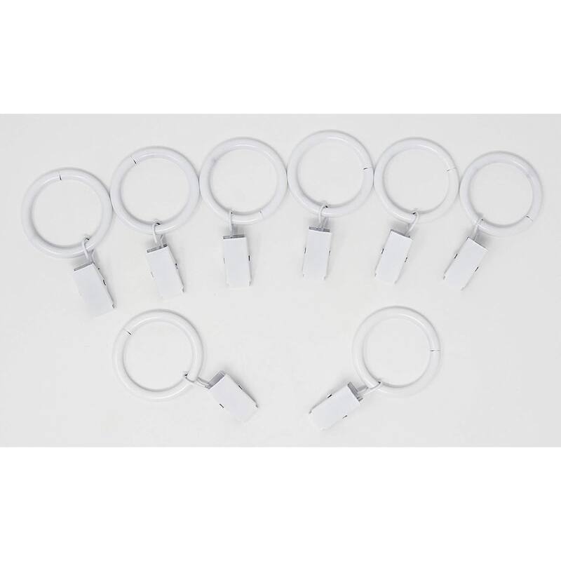 Metal Curtain Drapery Rings with Clips, 8 PK, New, 1 3/8" Inner Diameter - Glossy White