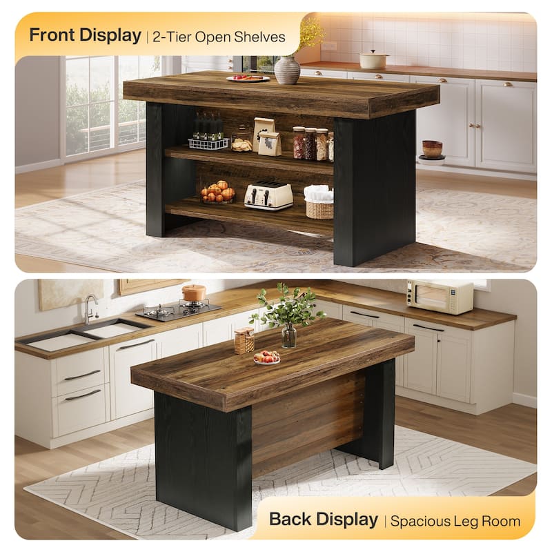 55-Inch Farmhouse Kitchen Island , Center Island Table with Storage