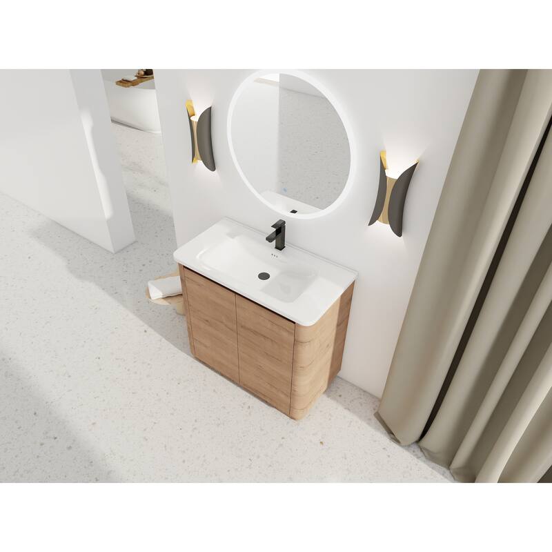 36" Freestanding Bathroom Vanity with Ceramic Sink & 2-Soft-Close Door, KD-Packing, Plywood