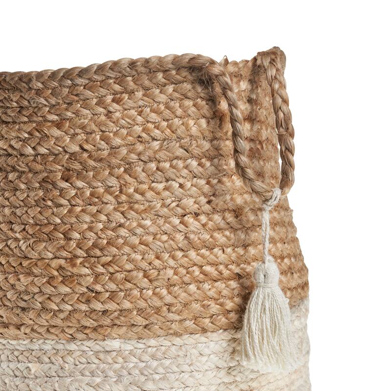Sevita Two-Tone Handbraided Jute Storage Basket with Handles