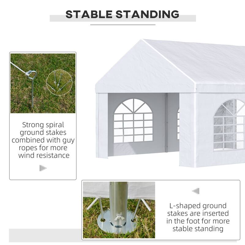 Outsunny13' x 16.5' Party Tent Carport with Sidewalls, Four Windows and Double Doors, White Tents for Parties