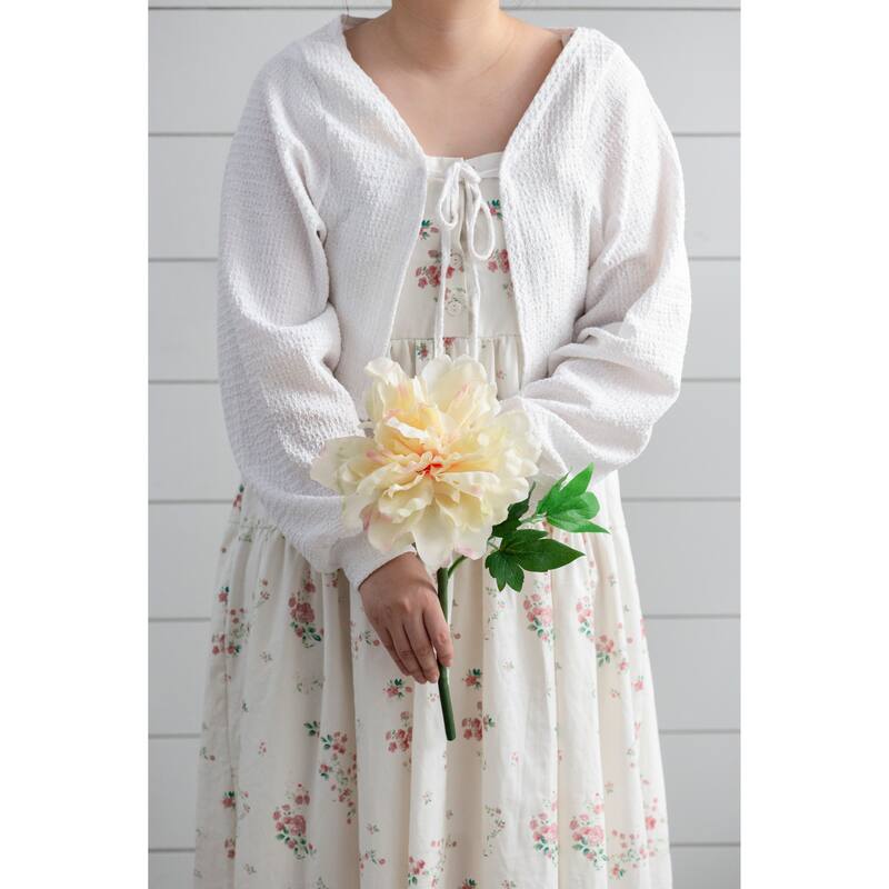 Artificial Peony Flowers 14 Inch White and Pink 4 Pack Real Touch - White+Pink