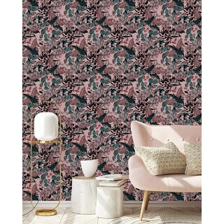 Dark Pink Wallpaper with Leaves Peel and Stick and Prepasted - Bed Bath ...