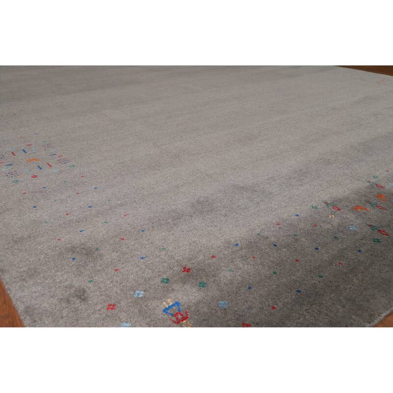 Hand Knotted Oriental 100% Wool Carpet Tribal Solid Greys & Charcoal Gabbeh Area Rug - 12' 5'' X 9' 3''