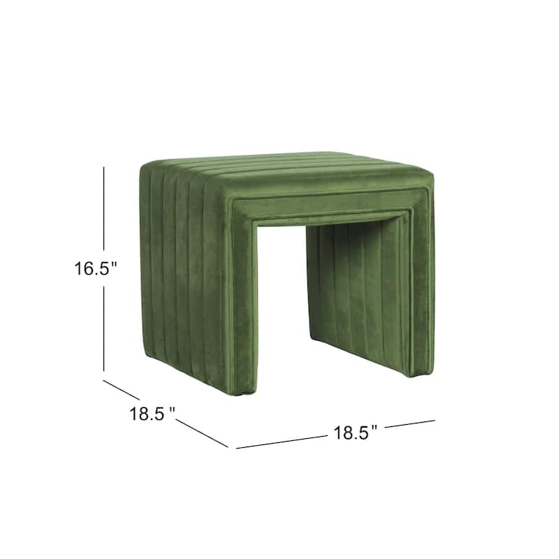 Ada 19 Inch Channel-Tufted Green Velvet Footstool Ottoman - Chic Addition
