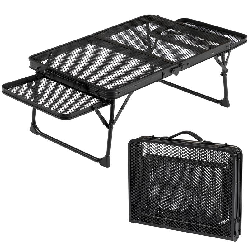 Black Portable Picnic Table With Wing Panels and Adjustable Height Perfect for Outdoor Events