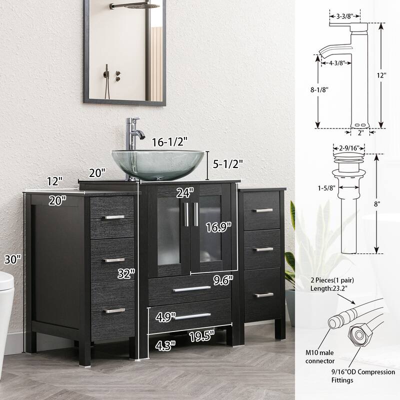 48" Bathroom Vanity Set Vessel Sink Faucet W/ Small Cabinet Combo