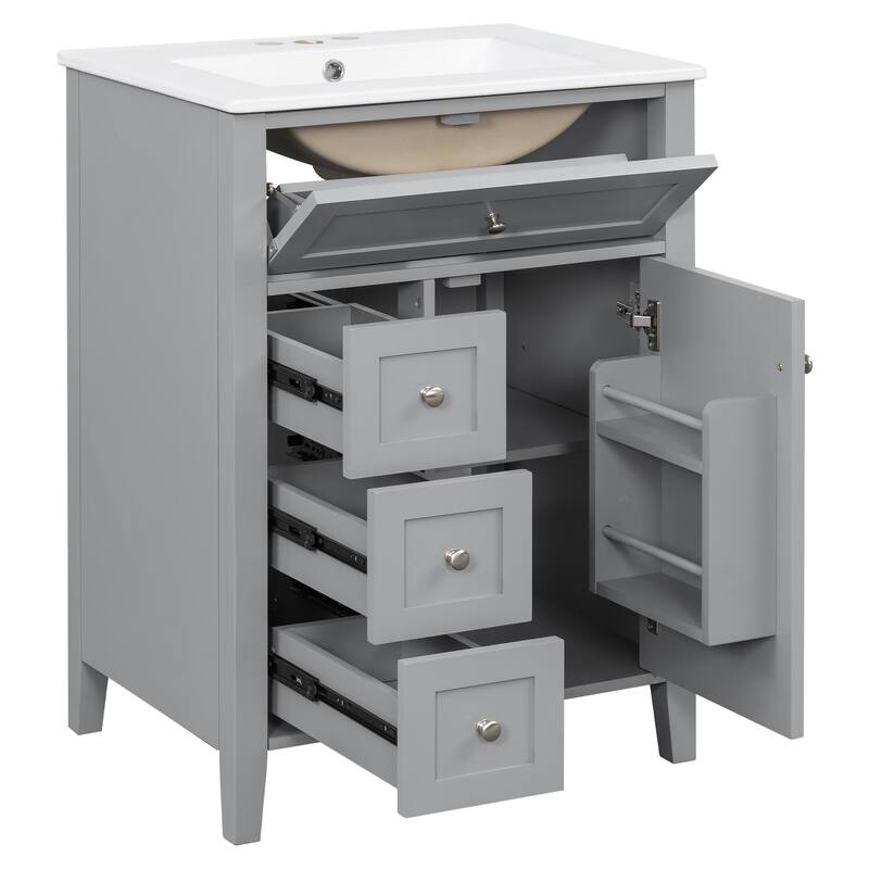 Roomfitters 24" Bathroom Vanity with Sink, Solid Wood Legs, 4 Drawers & Cabinet with Adjustable Shelf