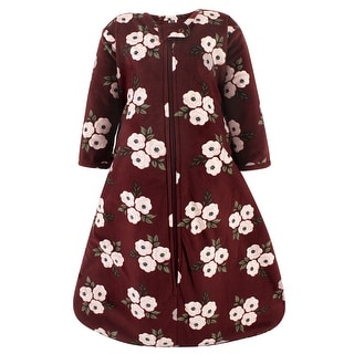 Hudson Baby Infant Girl Long Sleeve Plush Faux Fur Sleeping Bag, Wearable Blanket, Burgundy Floral