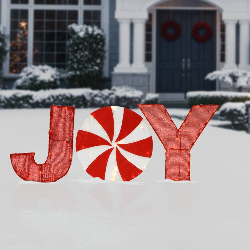 National Tree Company 18 in. Pre-Lit 'JOY' Decoration - Red - 18 in