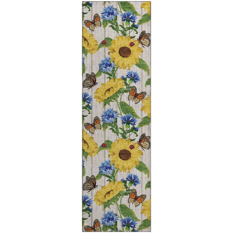 Premium Washable Super Soft Sunflower Butterfly Garden Mayfield Rug