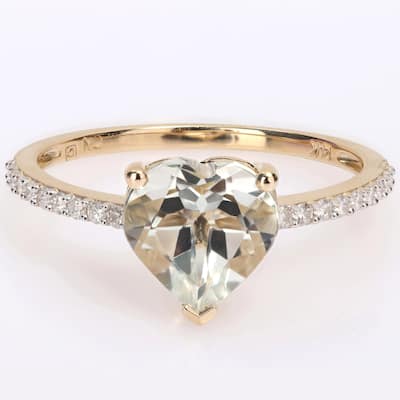 Miadora Heart-Cut Green Amethyst and 1/6ct TDW Diamond Ring in 14k Yellow Gold