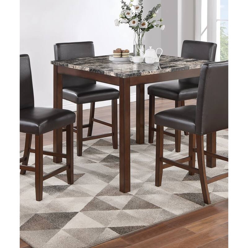 Classic Stylish Espresso Finish 5pc Counter Height Dining Set Kitchen Dinette Faux Marble Top Table and 4x High Chairs F
