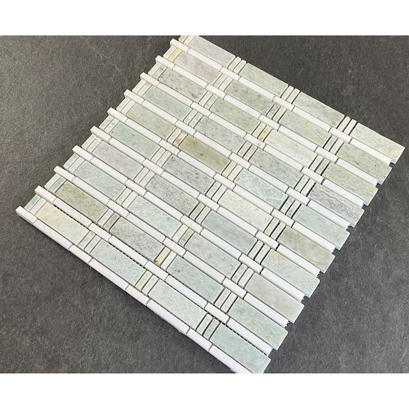 Ming Green and Thassos White Marble Mosaic Tiles - Case (10 Sheets)