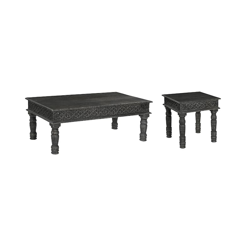 Milton 2-piece Carved Solid Wood Living Room Table Set - Black