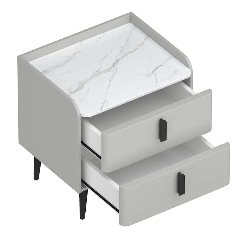 Roomfitters Modern Nightstand with 2 Drawers and Marble-Pattern Top, Bedside or End Table for Bedroom and Living Room