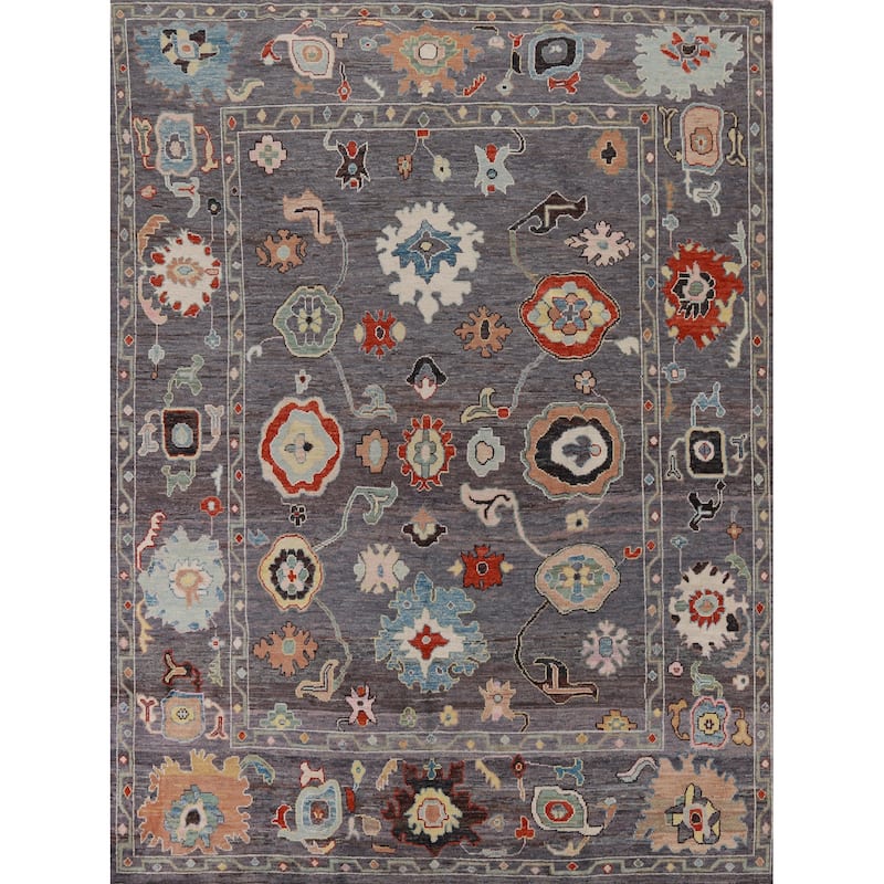 Hand Knotted Oriental 100% Wool Carpet Transitional All-Over Greys & Charcoal Oushak Area Rug - 10' 0'' X 8' 3''