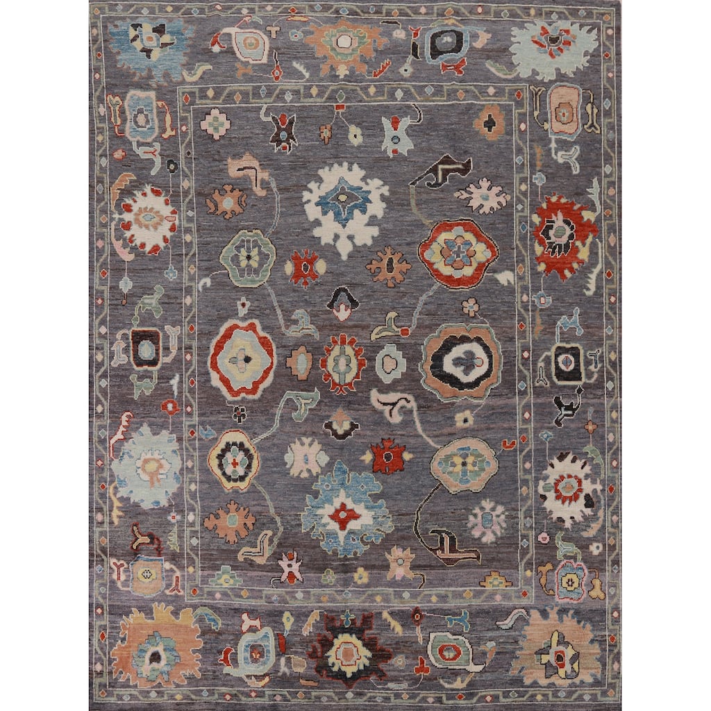 Hand Knotted Oriental 100% Wool Carpet Transitional All-Over Greys & Charcoal Oushak Area Rug - 10' 0'' X 8' 3''