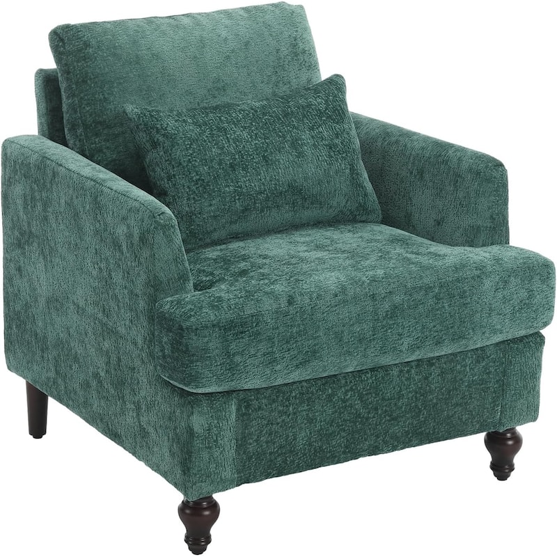 Roomfitters Tufted Wood Frame Accent Chair, Mid-Century Lounge Club Chair with Studded Trim for Bedroom or Living Room