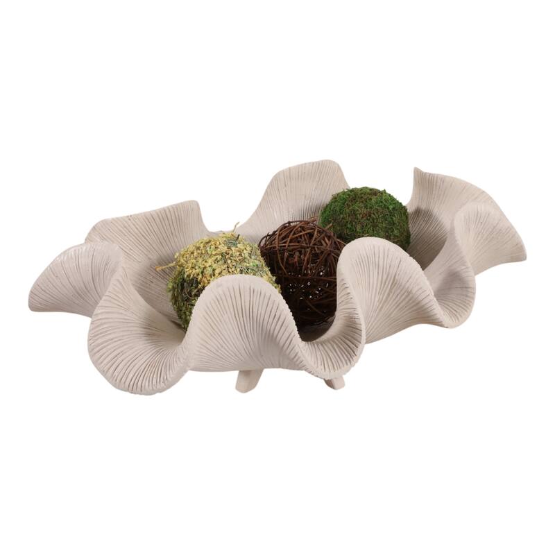 Resin Decorative Bowl Textured Wavy Sculptural Design - 17" White - 16.75" x 11.75" x 6.25"