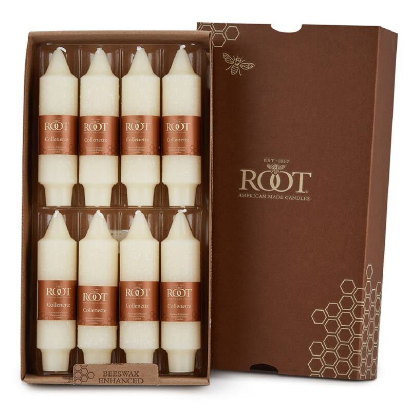 Root Unscented 5 In. Timberline™ Collenette Taper Candles box of 8 - 5 X 1-1/4 - Ivory