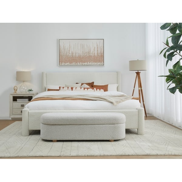 Burke Upholstered Platform Bed in Cottage Cheese Boucle Bed Bath