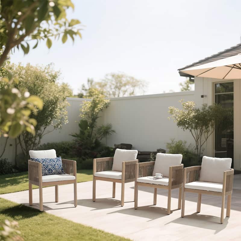 Outdoor Patio Dining Chair With Cushions (Set of 4) - Beige