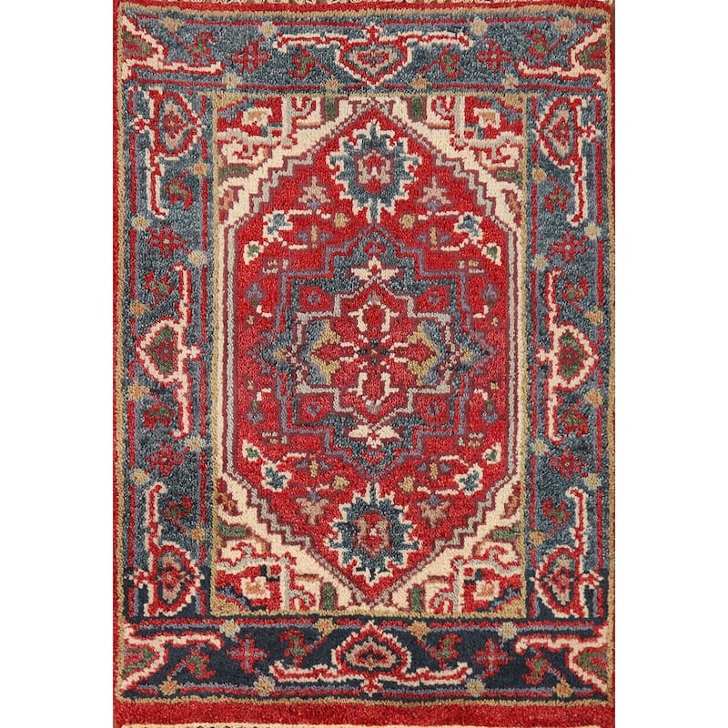 Geometric Red Heriz Serapi Oriental Foyer Rug Hand-Knotted Wool Carpet - 2'0" x 3'0"