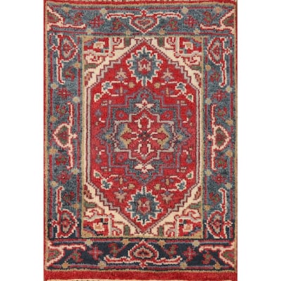 Geometric Red Heriz Serapi Oriental Foyer Rug Hand-Knotted Wool Carpet - 2'0" x 3'0"