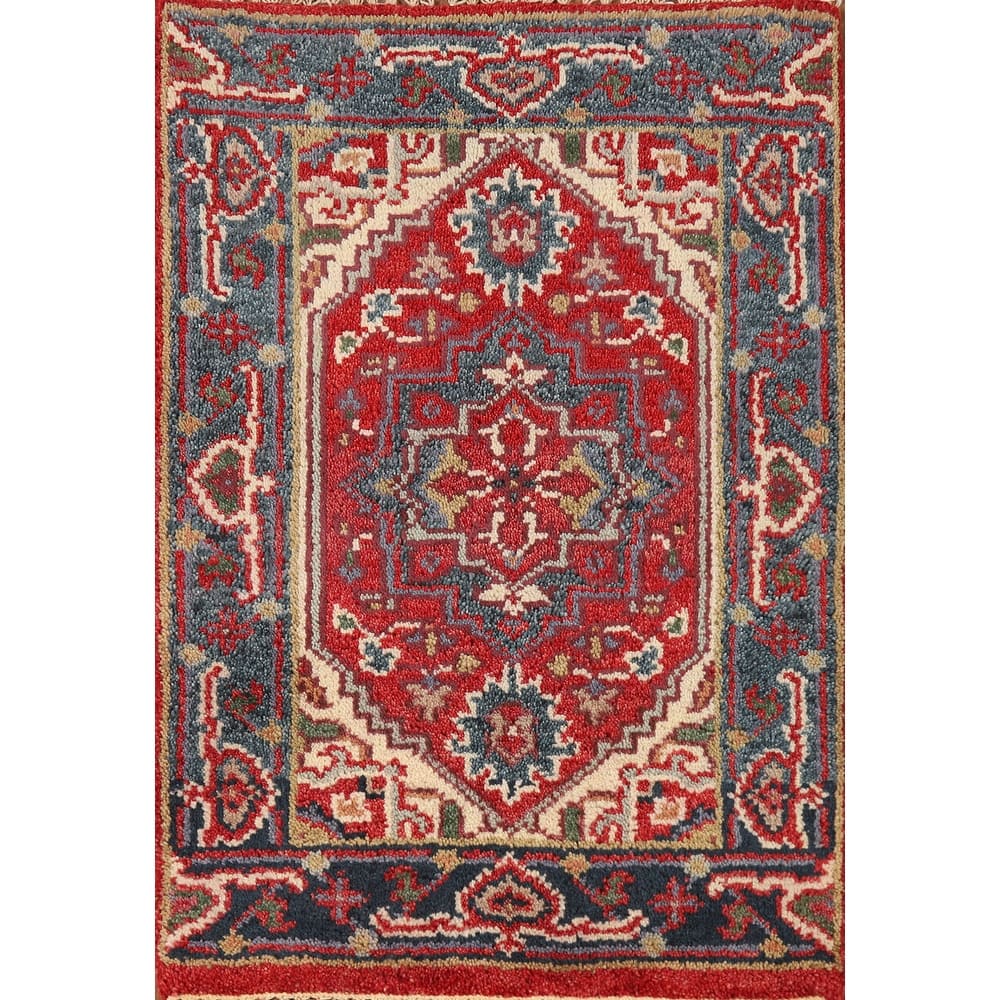 Hand Knotted Oriental 100% Wool Carpet Traditional Medallion Red Heriz (serapi) Area Rug - 3' 0'' X 2' 0''