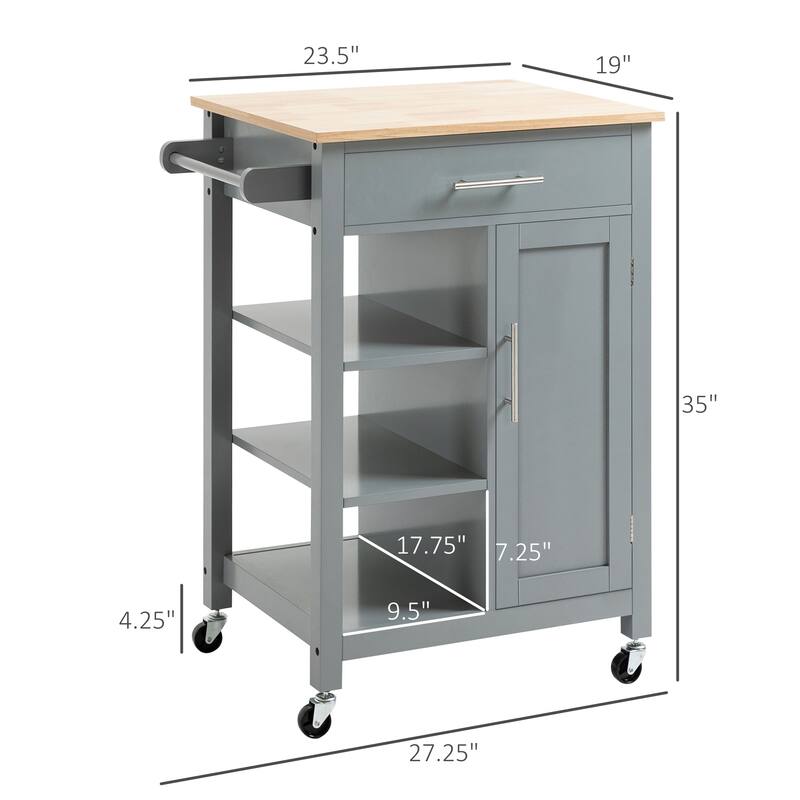 HOMCOM Compact Kitchen Island Cart on Wheels, Rolling Utility Trolley Cart with Storage Shelf & Drawer for Dining Room