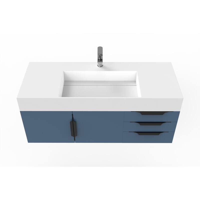 Amazon 48" Wall Mounted Bathroom Vanity Set with White Solid Surface Top